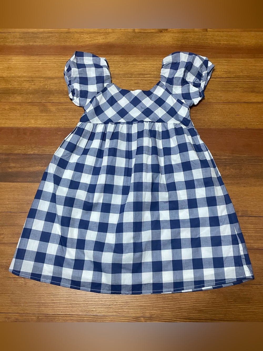Janie and Jack Blue & White Gingham Puff Sleeve Dress Size 6